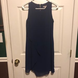Navy dress with gold exposed zipper